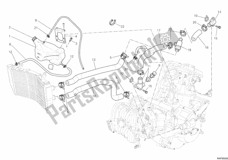 All parts for the Cooling Circuit of the Ducati Superbike 1198 S Corse USA 2010